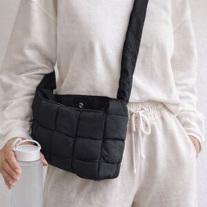 Black Quilted Nylon Crossbody Bag | Minimalist Puffer Style